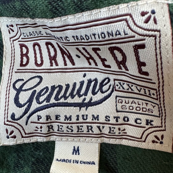 Born Here Genuine Flannel Lined Jacket Shacket Men Medium Green Plaid Quilted - Picture 6 of 6